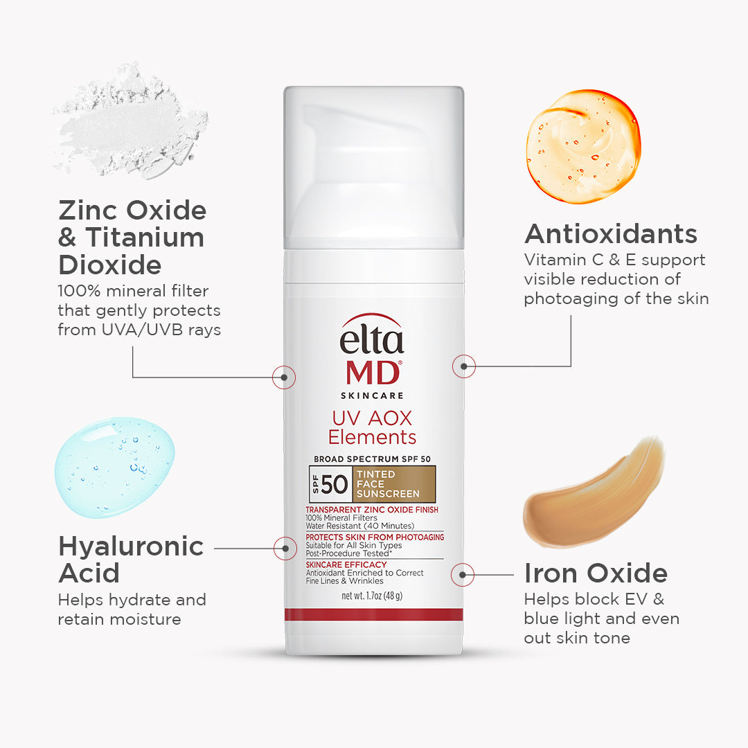 EltaMD UV AOX Elements Broad-Spectrum SPF 50 – Tinted Antioxidant Mineral Sunscreen – Le Petit Spa