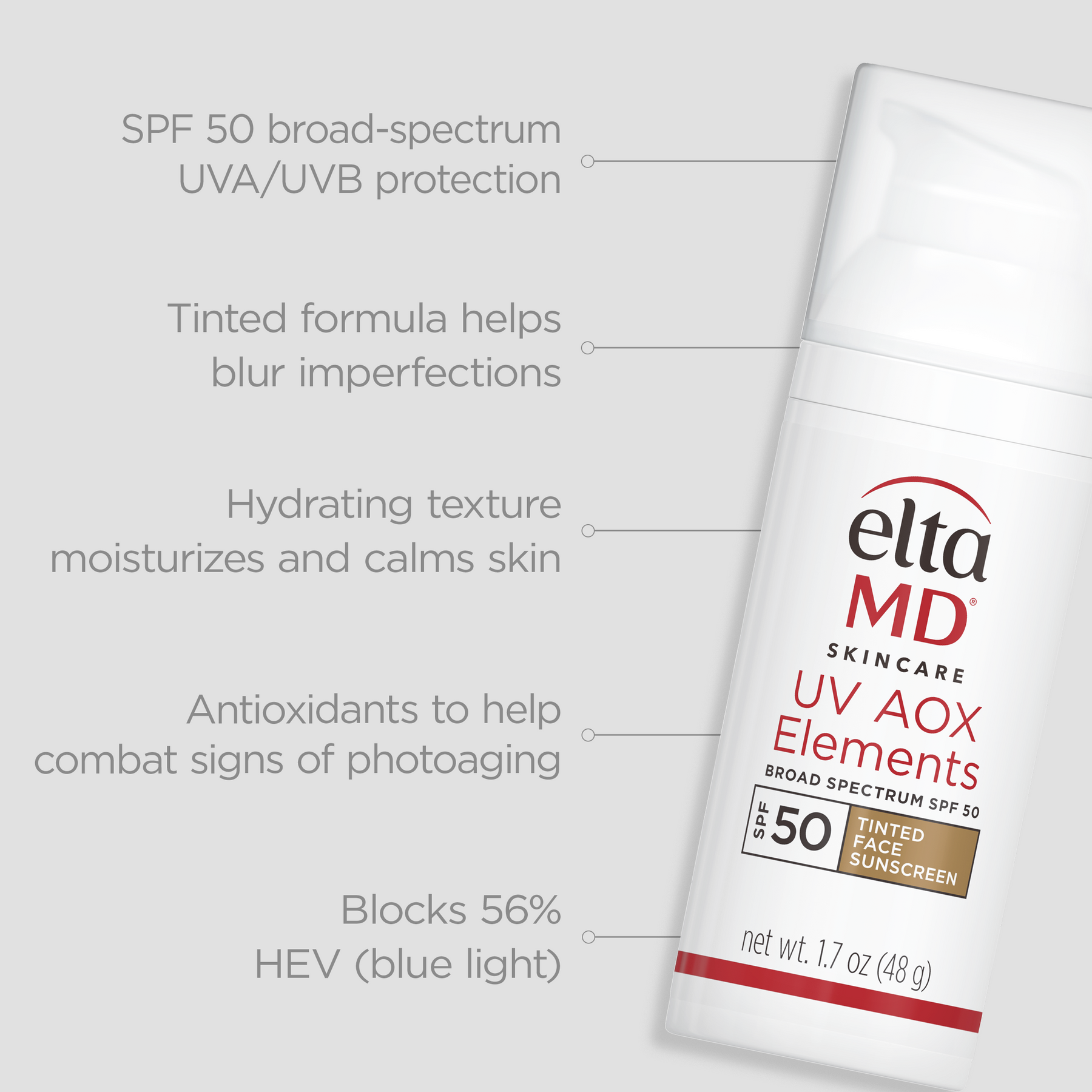 EltaMD UV AOX Elements Broad-Spectrum SPF 50 – Tinted Antioxidant Mineral Sunscreen – Le Petit Spa