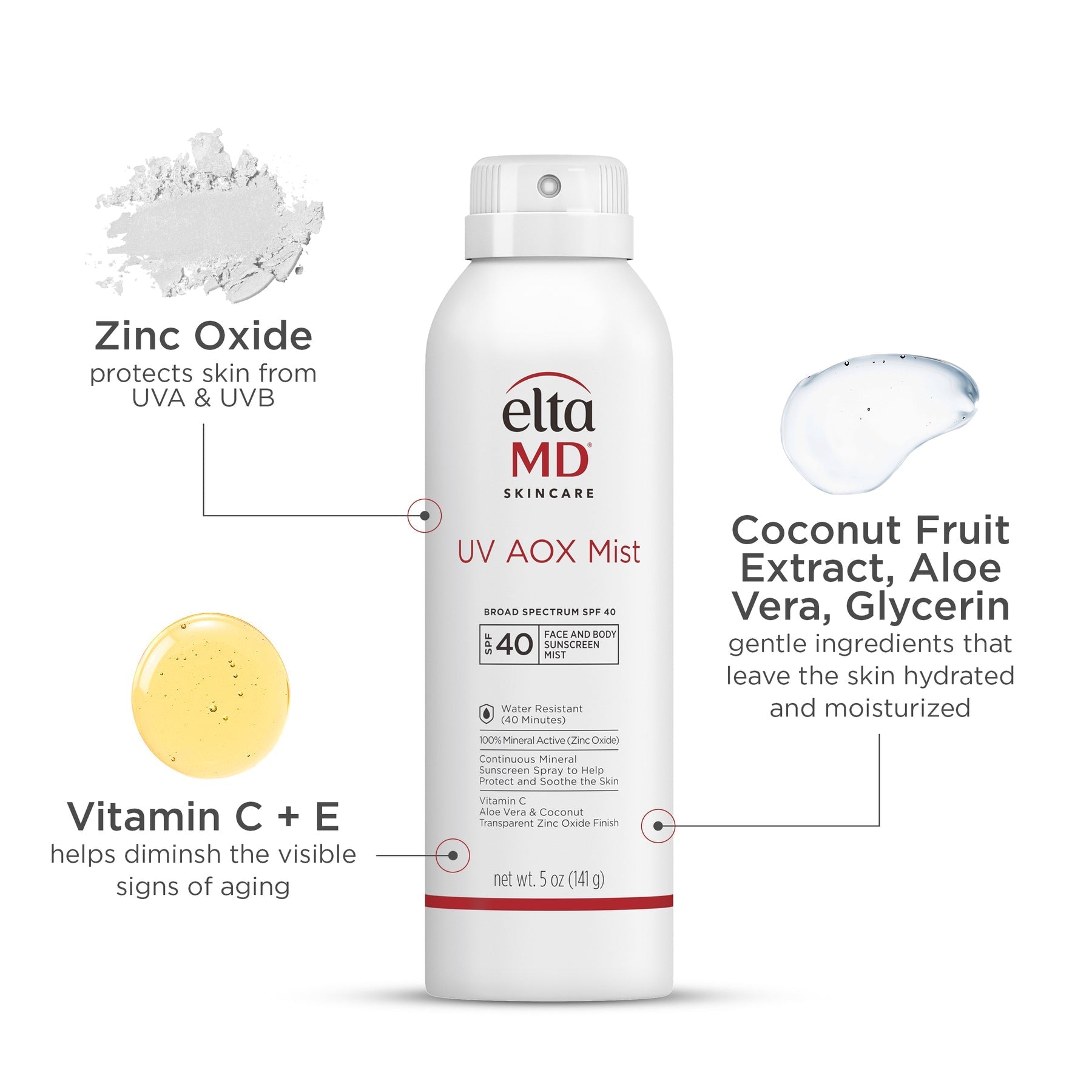 EltaMD UV AOX Mist Broad-Spectrum SPF 40 – Antioxidant Mineral Sunscreen Spray – Le Petit Spa