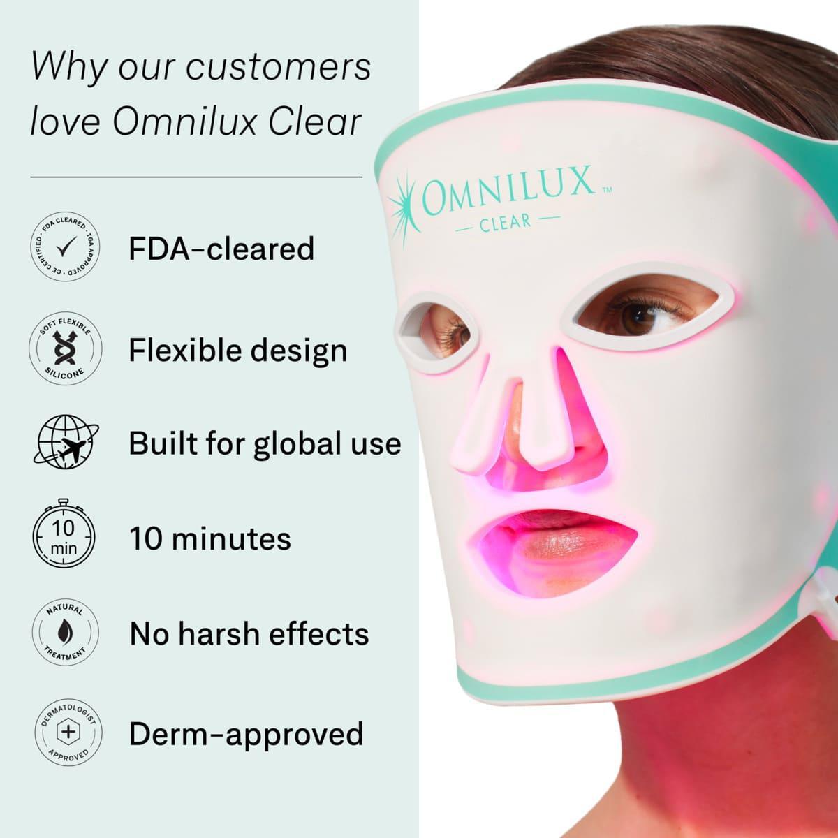 Omnilux Clear – FDA-Cleared Red & Blue Light Therapy Mask for Acne – Le Petit Spa